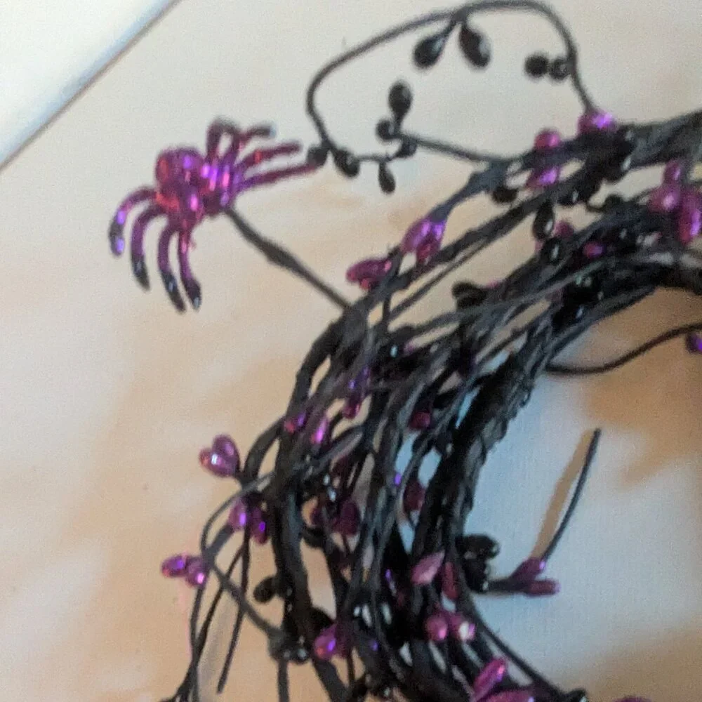 NWT Goth Spider Garland Halloween Decoration Purple Black Floral Ashland Decor
